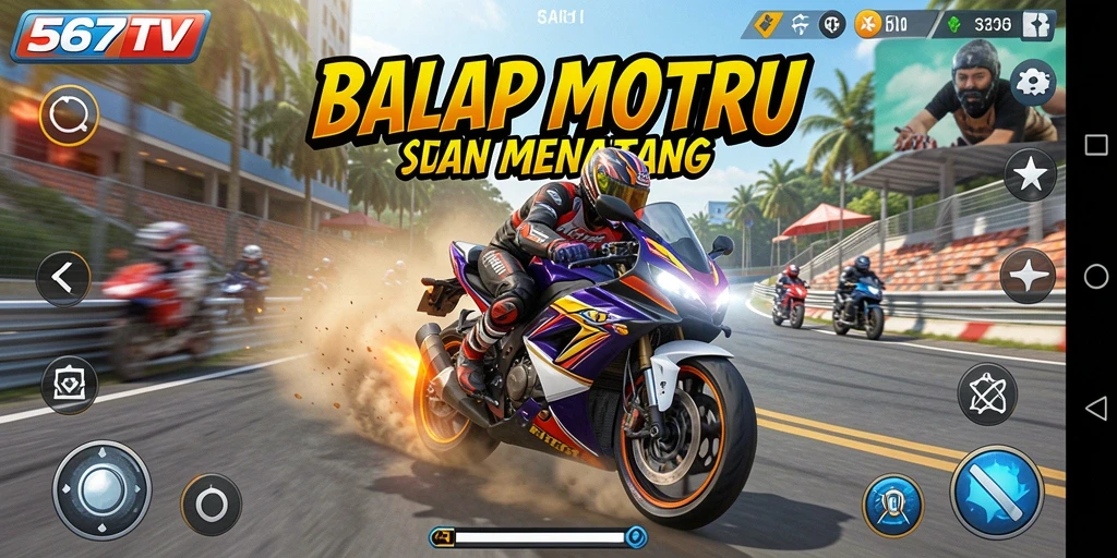 Gameplay mendebarkan di balap motor 567TV.