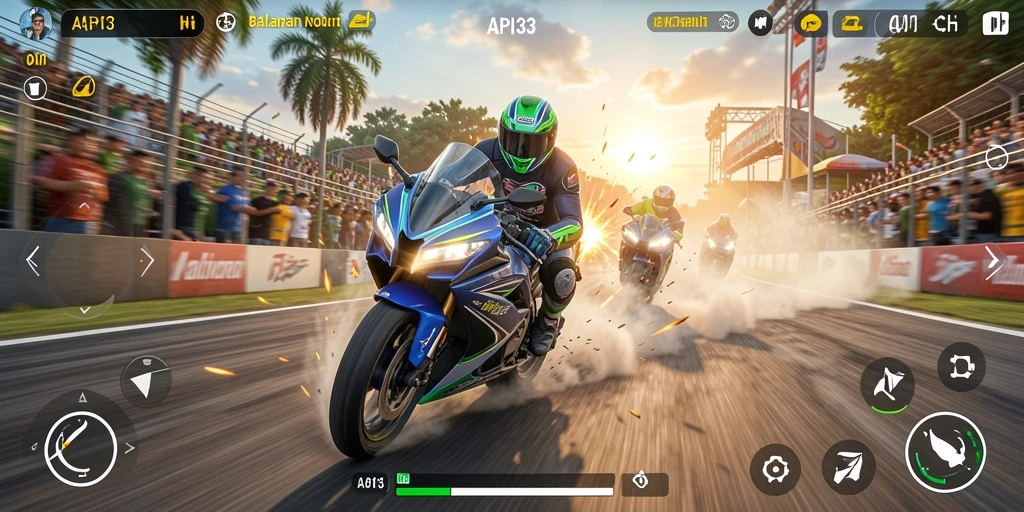 Tampilan menarik dari gameplay balapan motor di API33.