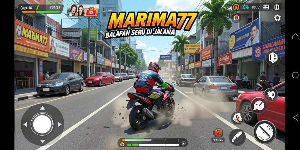 Tampilan gameplay racing MARIMA77 dengan aksi balapan yang mendebarkan.