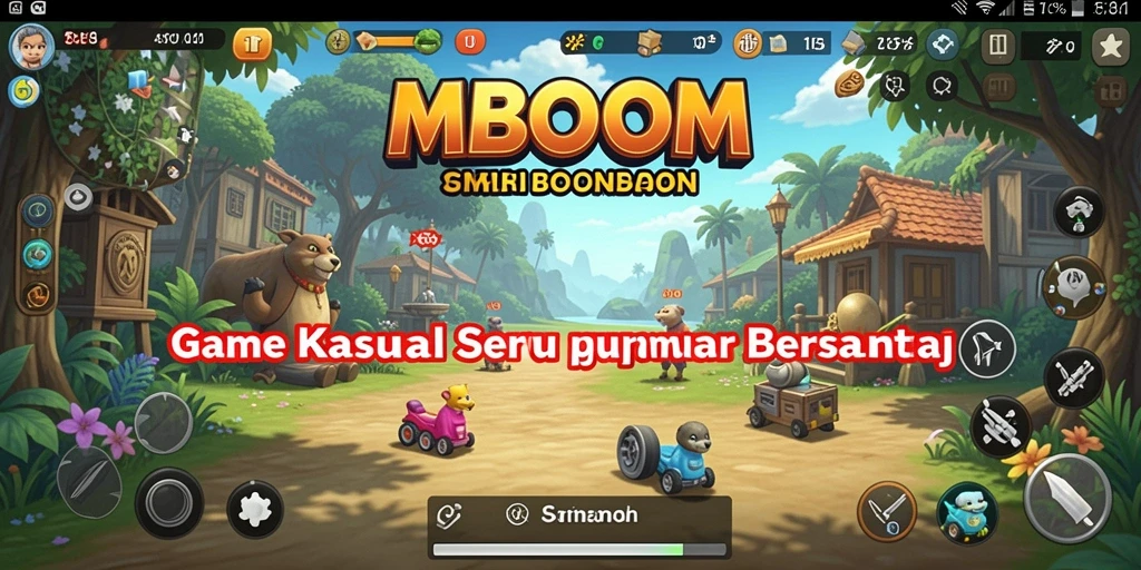 Tampilan gameplay MBOOM yang menarik dan penuh warna.
