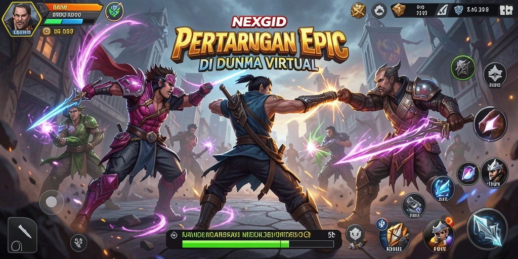 Tampilan gameplay menegangkan NEXGID saat pertarungan epik berlangsung.