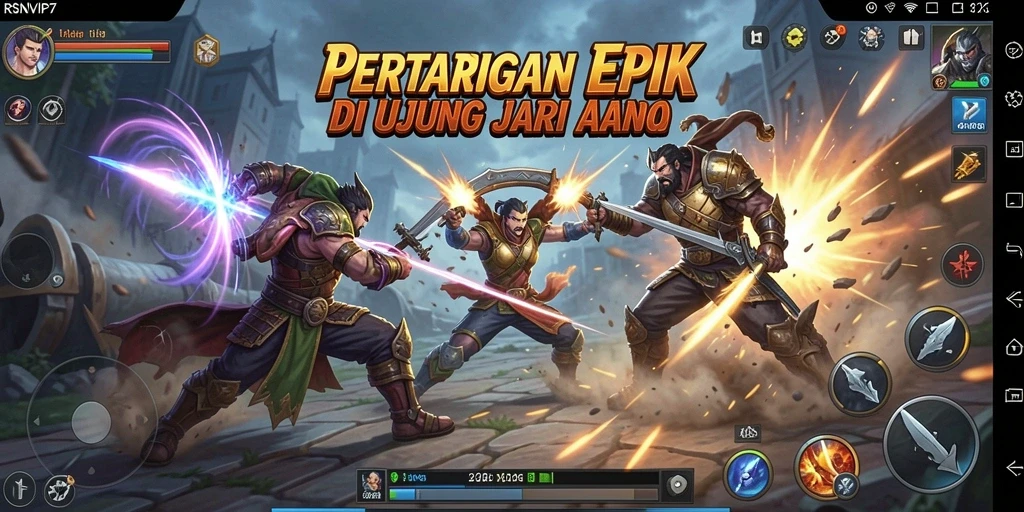 Tampilan pertempuran seru dengan karakter beraksi dalam RSNVIP7.