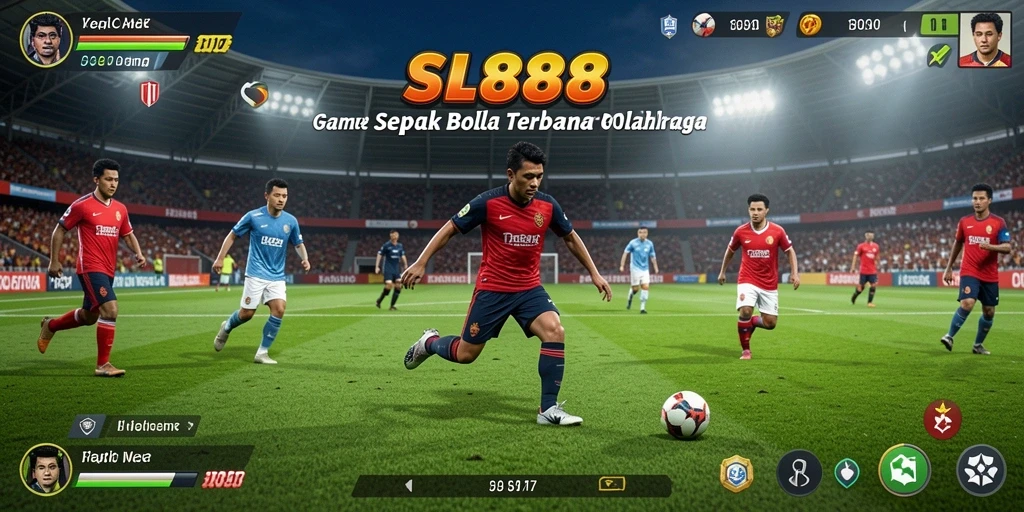 Screenshot menunjukkan aksi seru pertandingan sepak bola dalam SL888.